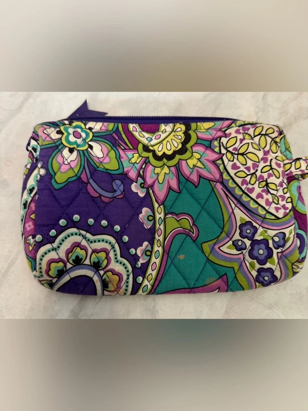 Vera Bradley Quilted Floral Paisley Cosmetic Wristlet/ makeup bag - Purple Multi